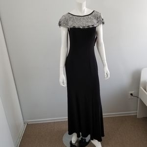 Stunning Black Sequined Neckline Dress Size US 2 & 8. (G)